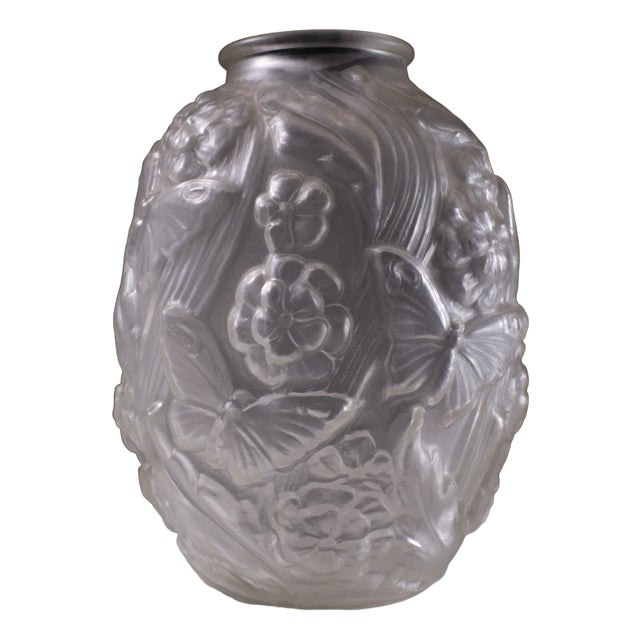 Large Art Deco Satin Pressed Glass Vase, 1930s For Sale