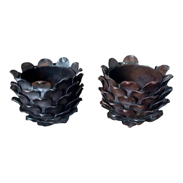 Vintage Pair of Bronze Artichoke Planters/Vases For Sale