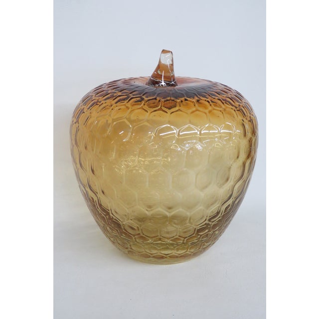Mid-Century Modern Amber Glass Apple Sculpture Large Mid Century Modern Honeycomb Pattern 5086b For Sale - Image 3 of 11