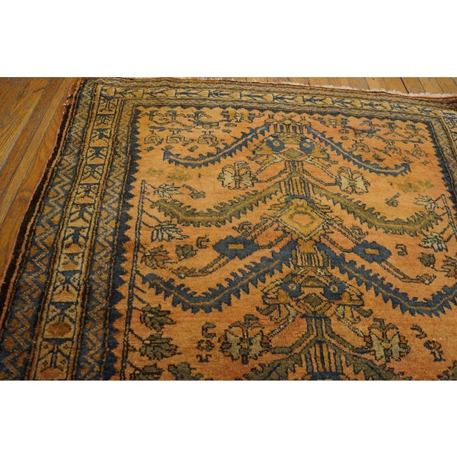Early 20th Century 1920s Orange Salmon Tree of Life Antique Persian Lilihan Rug 3'5"x 4'2" Handknotted Wool Carpet For Sale - Image 5 of 11