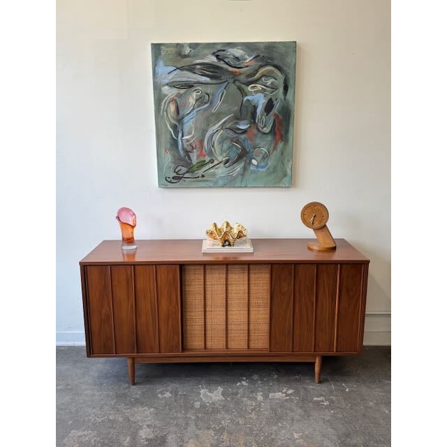 1960s 1960's Mainline Hooker Walnut & Caned Reversible Door Credenza For Sale - Image 5 of 15