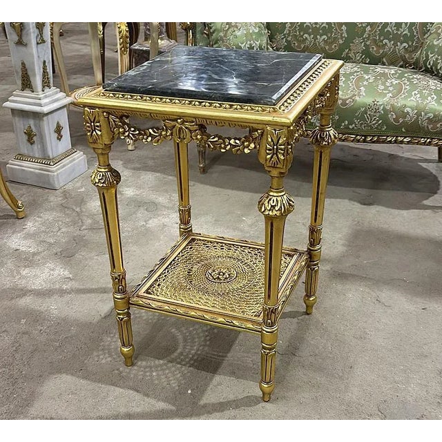 French French Style Black Marble Topped Gold Side Table For Sale - Image 3 of 3