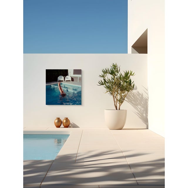 Contemporary No Running on the Pool Deck by Mark Forbes – Modern Poolside Scene | Framed & Ready to Hang For Sale - Image 3 of 7