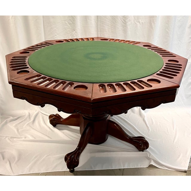 Vintage 1970s Mikhail Darafeev Pedestal Dining/Poker Table With Six Leather Swivel Chairs For Sale - Image 16 of 18