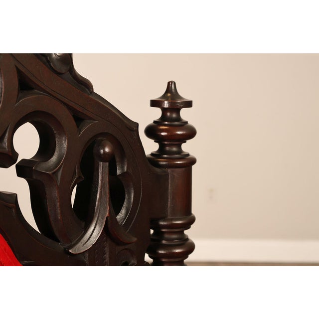Gothic Revival Walnut Carved Wood Throne Pair Of Armchairs For Sale - Image 12 of 18