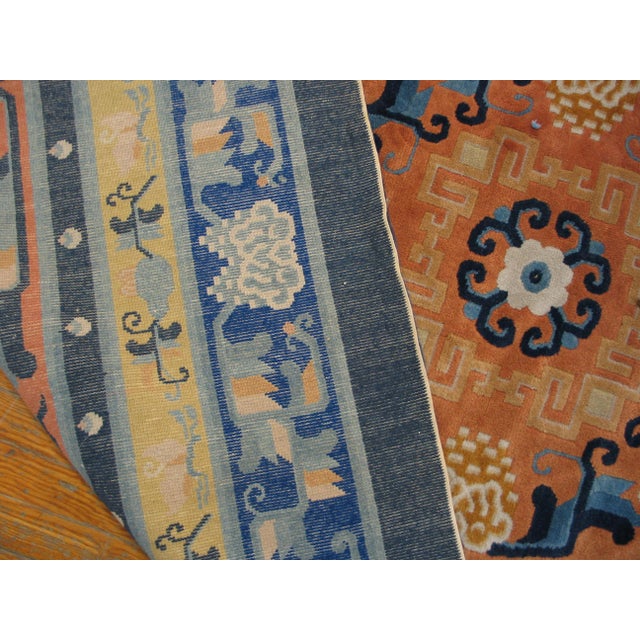 19th Century Lovely Salmon and Blue Color With Flower Design Vintage Chinese Peking Rug For Sale - Image 5 of 5