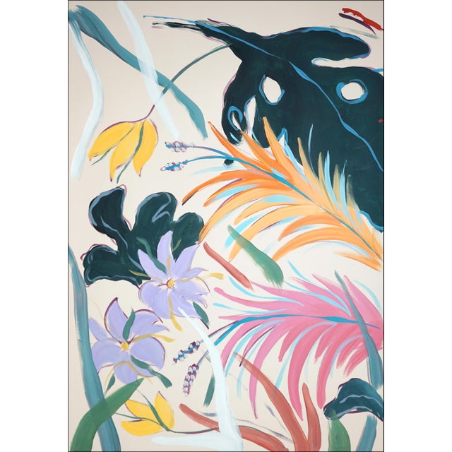 2020s 2026, Botanic Painting Triptych, Illustration Style Garden, Tropical Abundance, Acrylic Paint on Watercolor Paper For Sale - Image 5 of 11