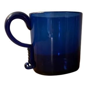 Antique Blue Cobalt Blown Glass Mug With Applied Handle