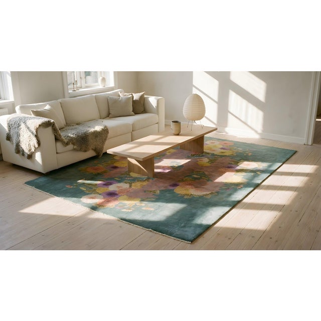 1920s Green Floral Modern Antique Chinese Art Deco Rug by Nichols Workshop 7'10''x9'2'' Wool Carpet For Sale - Image 15 of 15