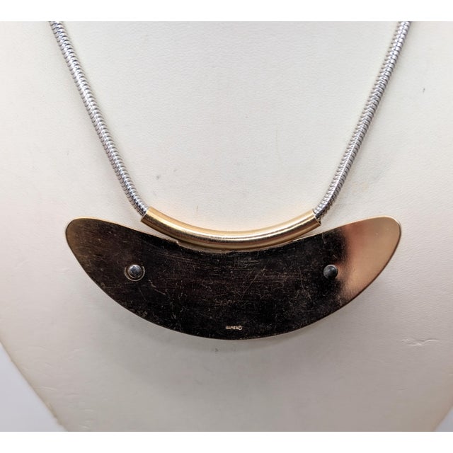 Gold Vintage 1975 Signed Napier Book Piece Goldtone & Rhodium Plated Bib Necklace For Sale - Image 8 of 8