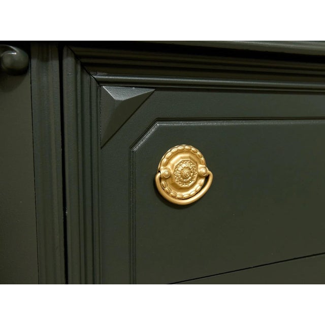 Antique Hunter Green Highboy Dresser With Ornate Carved Details For Sale - Image 9 of 11