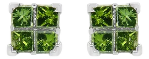 .925 Sterling Silver 3/8 Cttw Treated Green Princess-cut Diamond 4 Stone Composite Quad Stud Earring (Green Color, I1-I2 Clarity)