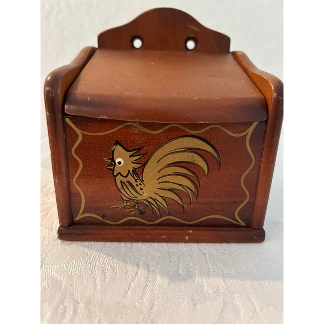 1950s Mid-Century Wood Golden Rooster Salt Box For Sale - Image 5 of 6