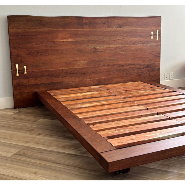 Organic Live Edge Slab Headboard Queen Platform Bed For Sale - Image 15 of 16