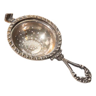 Vintage 800 Silver Tea Strainer with Ornate Handle, 1970s For Sale