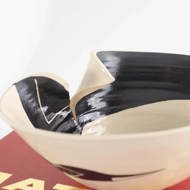 Vintage Ruffled Edge Abstract Studio Pottery Bowl For Sale - Image 9 of 12