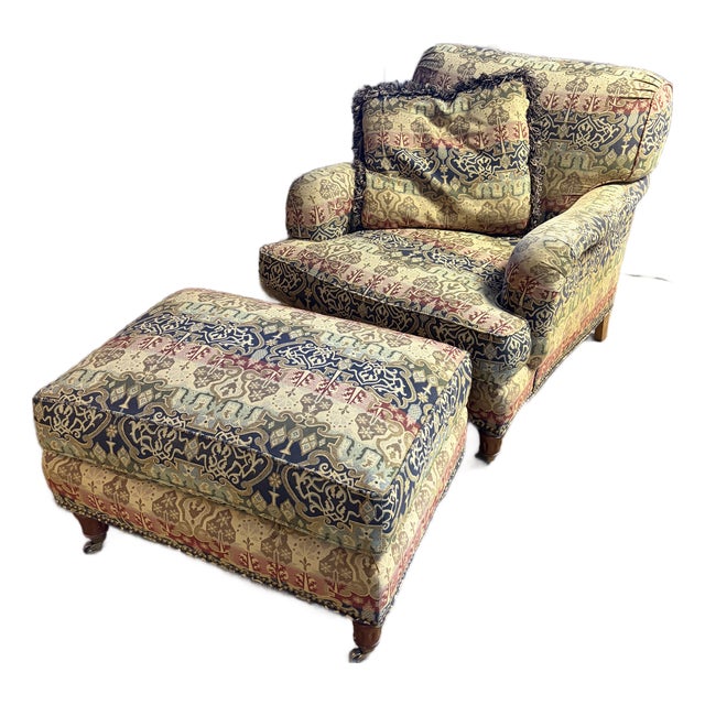 1990s Pearson Furniture Upholstered Lounge Chair With Ottoman For Sale