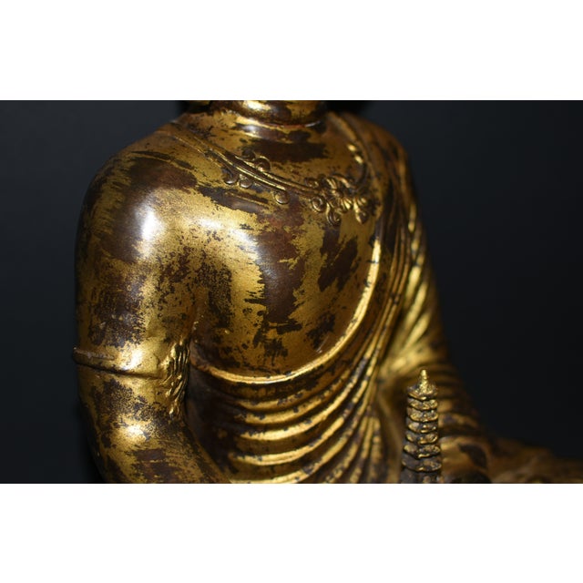 Huge Gilt Bronze Buddha Shakyamuni Statue Buddha 31 Lb For Sale - Image 14 of 17