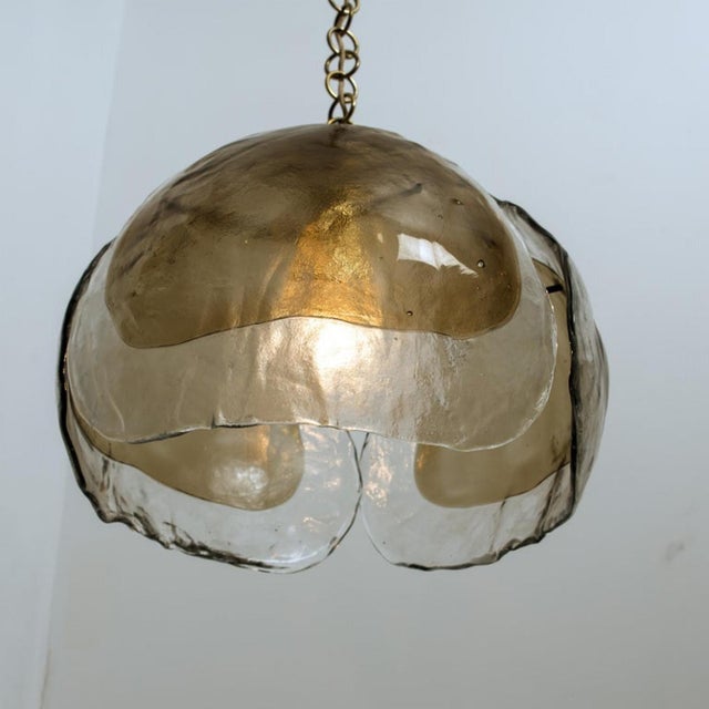 Murano Pendant Lights in Amber Glass and Brass, 1970s, Set of 2 For Sale - Image 11 of 12