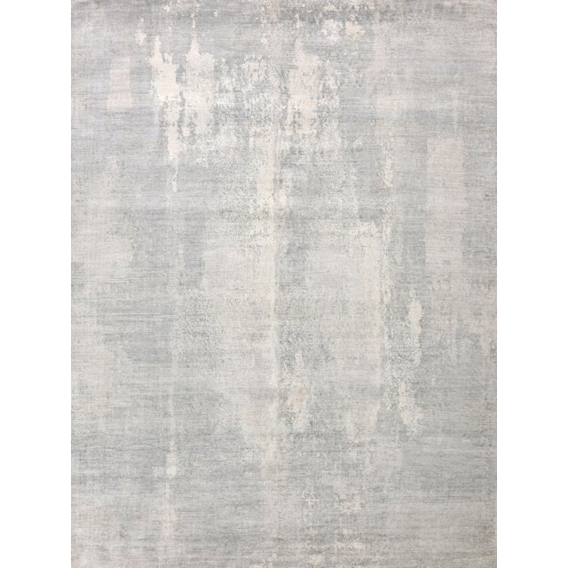 Textile Exquisite Rugs Abstract Fine Pure Silk Hand-Knotted Silk Silver/Ivory Rug-8'X10' For Sale - Image 7 of 7