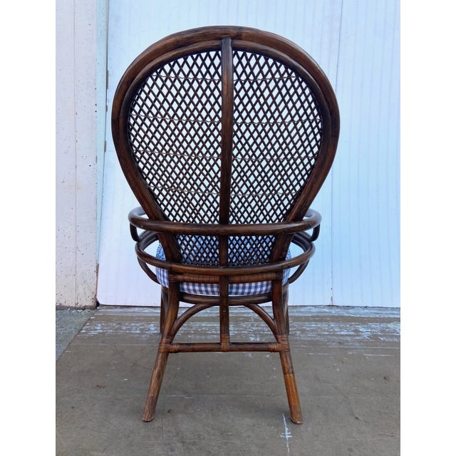 Boho Chic Boho Bentwood Rattan and Cane Chair With Blue Gingham Cushion For Sale - Image 3 of 4