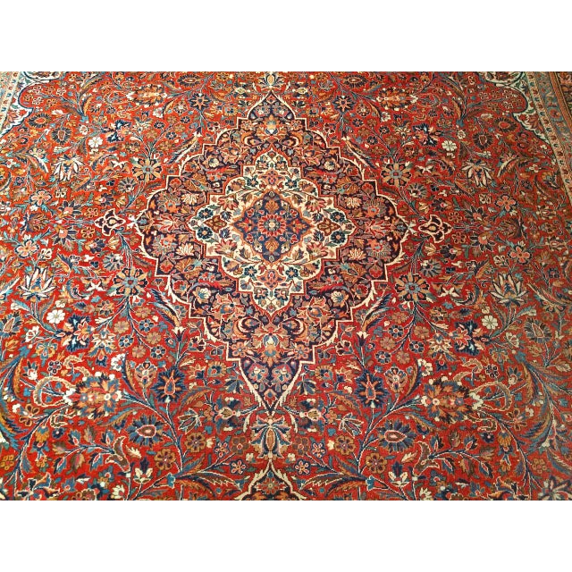 Red Early 20th Century Persian Kashan Rug, Hand-Knotted Wool & Cotton, Floral Garden Pattern, Brick-Red & Ivory, 9x12 For Sale - Image 8 of 13