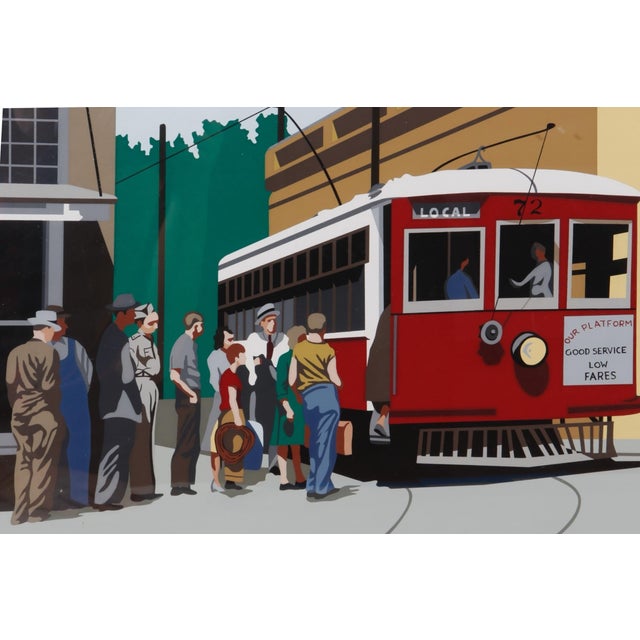 Wood 1970’s Limited Edition Serigraph “Fieldsville Trolley” by Armond Fields For Sale - Image 7 of 10