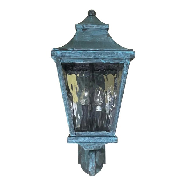 Single Solid Quality Brass Wall Hanging Lantern 25” High X 9”.5 W X 13” D For Sale