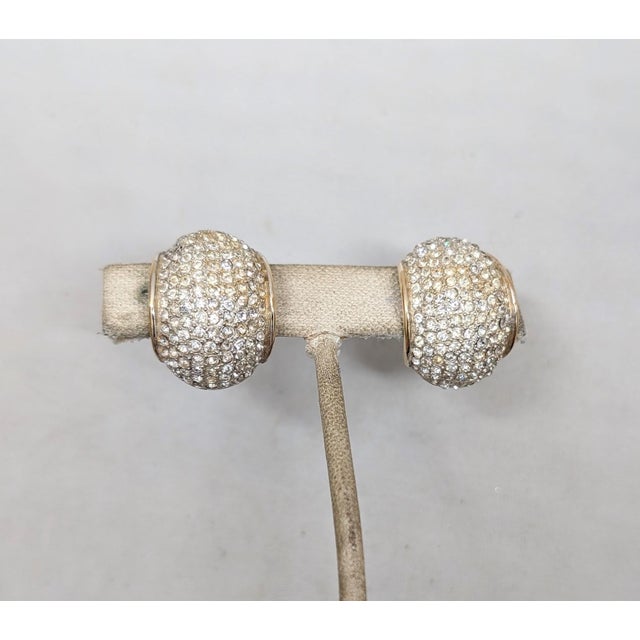 Vintage 1960s Signed Vendome Goldtone Pavé Round Clear Rhinestone Half Hoop Clip Earrings-2 Pieces For Sale - Image 10 of 10