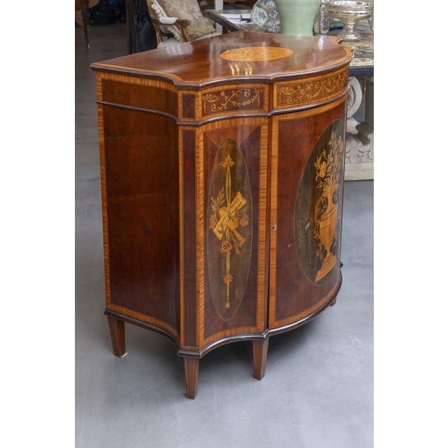 Brown One of a Pair of English Satinwood, Mahogany and Painted Serpentine Cabinets, Mid 19th Century For Sale - Image 8 of 12