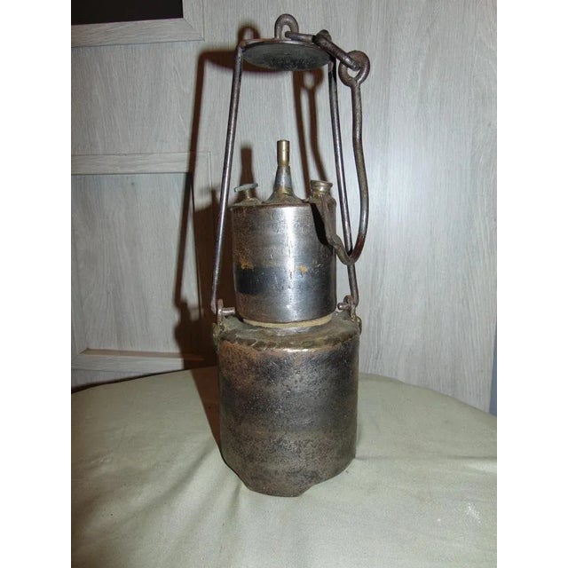 Pre-war carbide lamp, dimensions: total height 50 cm, diameter 10.5 cm.