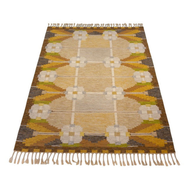 Vintage Swedish Röllakan Wool Rug by Ingegerd Silow for Axeco Svenska AB, 1950s For Sale