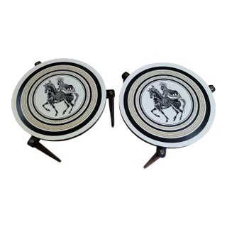 Pair Greek Motif Mid-Century Modern End Tables in the Manner of Piero Fornasetti For Sale