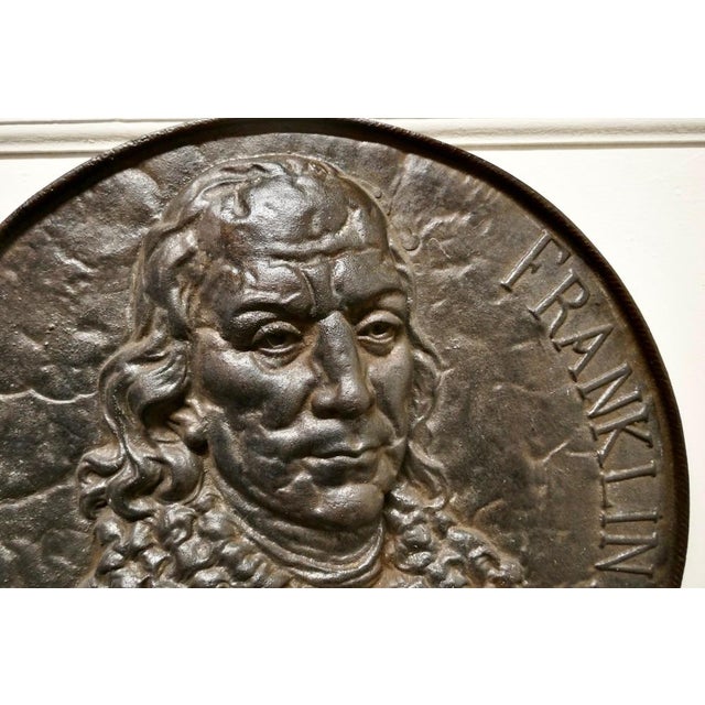 19th Century Cast Iron Bust Portrait Plaque of Benjamin Franklin, 1870s For Sale - Image 3 of 10