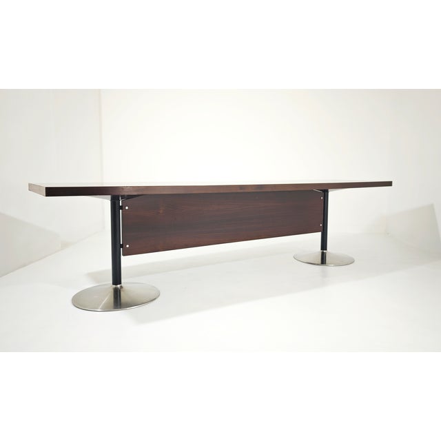 Black Vintage Conference Table in Wood and Steel, 1970s For Sale - Image 8 of 18