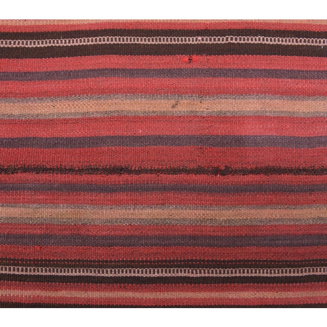 Textile Vintage Turkish Hand-Knotted Wool Cotton Red Kilim Runner Rug For Sale - Image 7 of 9