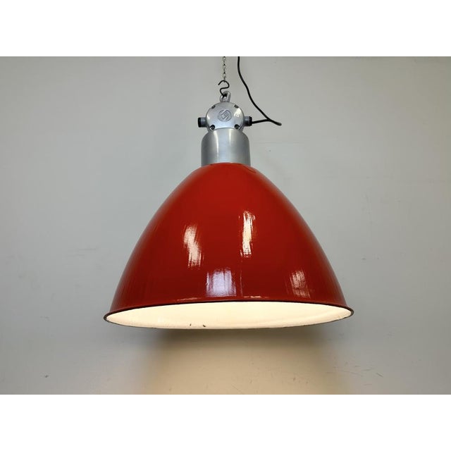 Large Industrial Red Painted Factory Lamp from Elektrosvit, 1960s For Sale - Image 14 of 16
