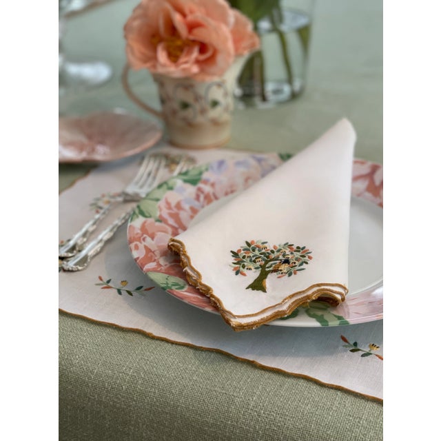 Late 20th Century Embroidered Christmas Holiday Placemats & Napkins Set For Sale - Image 5 of 12