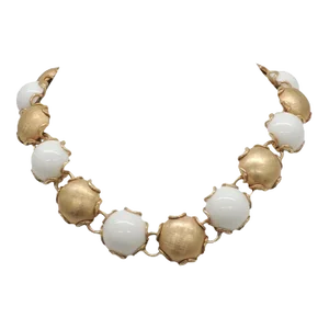 Vintage 1950s Signed Napier Goldtone & White Collar Necklace