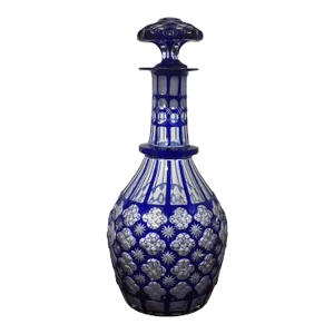 Antique 19th Century Decanter in Cobalt Cut to Clear Crystal