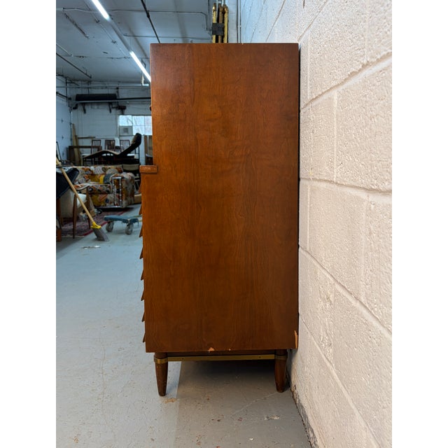 American of Martinsville Mid 20th Century Merton Gershun for American of Martinsville "Dania" High-Boy Walnut Dresser For Sale - Image 4 of 14