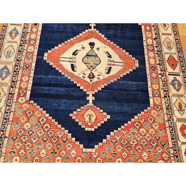 Vintage Turkish Azeri Rug, Hand-Knotted Handspun Wool, Geometric Serapi Pattern, Vegetable Dyes, Navy & Red, 8x11 For Sale - Image 11 of 15