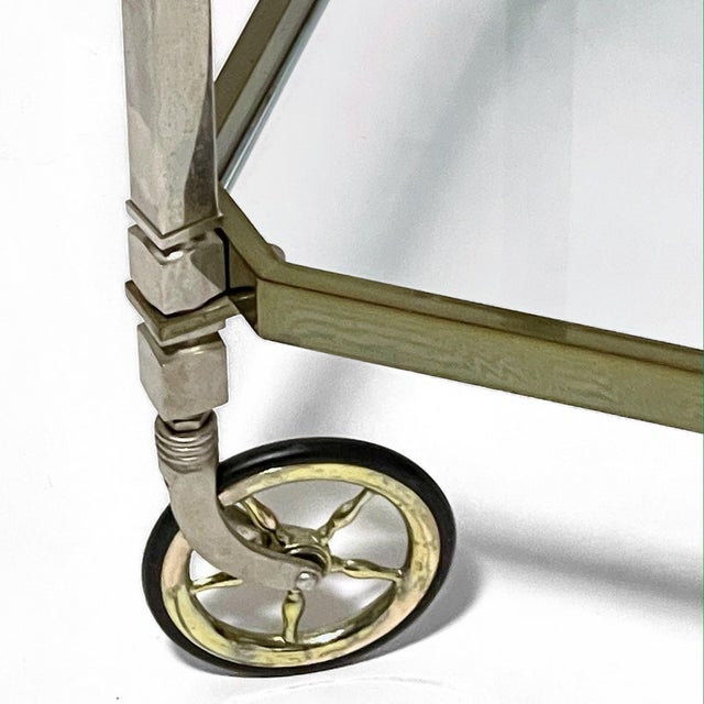 Mid 20th Century Brass and Chrome Serving Cart For Sale - Image 9 of 11