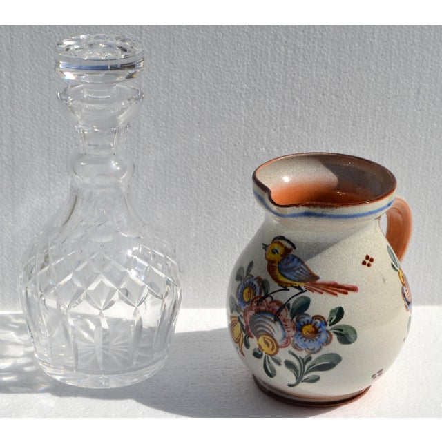 1950s American Earthenware Stoneware Folk Art Pitcher Hand Painted Rustic Cottage For Sale - Image 13 of 18