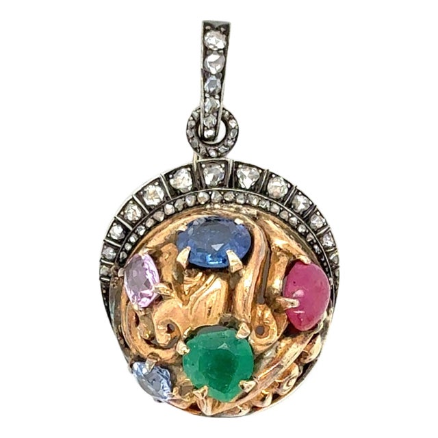 Vintage, Seaman Schepps Diamond and Multigem Pendant For Sale