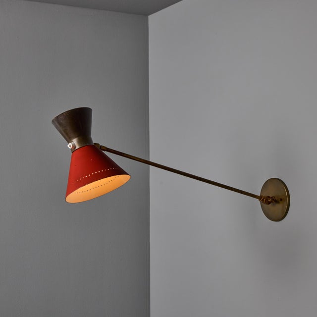 Red 1960s Large Red and Grey Diabolo Articulating Wall Lamp Attributed to Pierre Guariche For Sale - Image 8 of 18