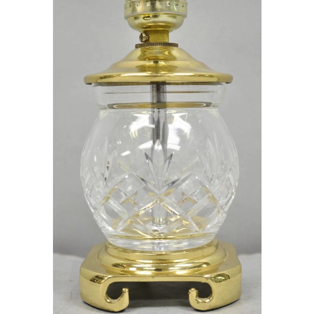 English Late 20th Century Waterford Style Small Petite Cut Glass Brass Boudoir Table Lamp by Great Creator For Sale - Image 3 of 11