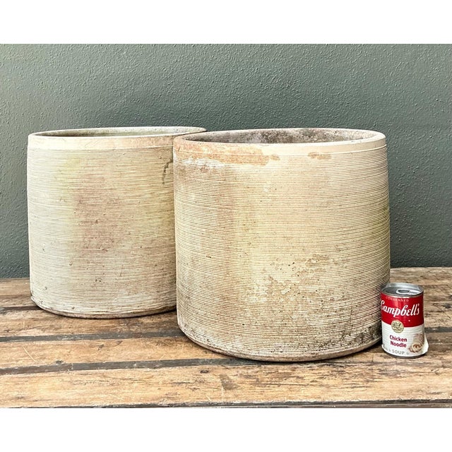 Vintage Ribbed Cement Planters - Pair For Sale - Image 4 of 10