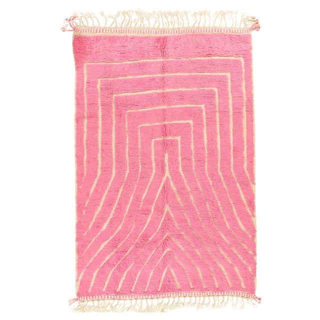 Vintage Moroccan Rug by Berber Tribes of Morocco, pink wool and cream color For Sale - Image 10 of 18