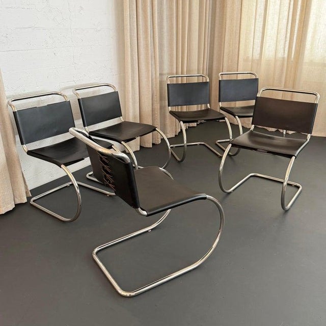 1970s Black Leather Chrome Cantilever Mies Van Der Rohe Mr10 Chairs for Knoll For Sale - Image 5 of 10